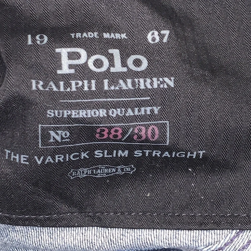 Polo Ralph Lauren The Varick Slim Straight Jeans Men's 38x30 Blue Denim Whiskers